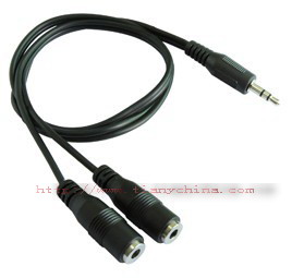 Audio cable DC3.5mm Stereo male plug to 2 DC 3.5mm female audio 1ft(0.3m) cable,