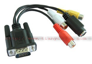 VGA HD15pin male to MD4pin+3RCA female 30cm cable